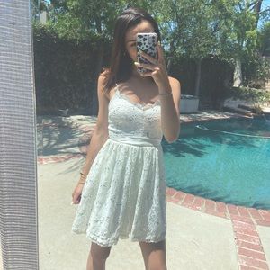 White sequin lace mini dress